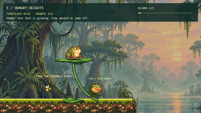 Gameplay among the tall plants of Hungry Heights.