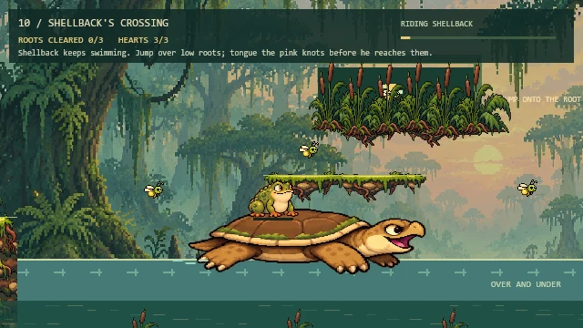 Gameplay on the turtle route through Shellback’s Crossing.